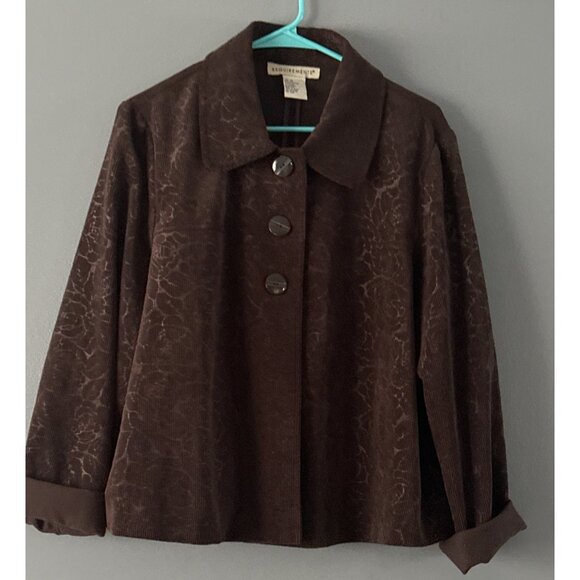 Women’s XL Brown Corduroy Blazer Floral Embroidered Y2K Vintage Boho Academia - Picture 1 of 7